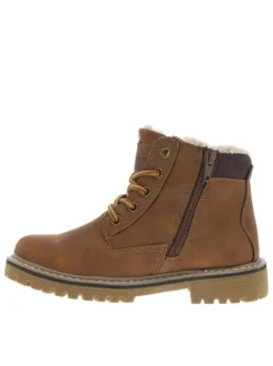 Boots camel à talon décroché bas pourvues de lacets ronds