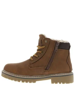 Boots camel à talon décroché bas pourvues de lacets ronds