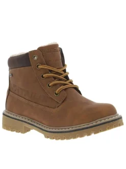 Boots camel à talon décroché bas pourvues de lacets ronds