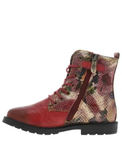 Boots ISCIAO en cuir rouge et motifs serpent