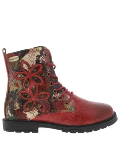 Boots ISCIAO en cuir rouge et motifs serpent