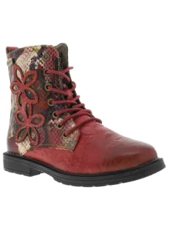 Boots ISCIAO en cuir rouge et motifs serpent