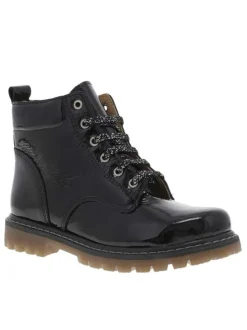 Boots SHIVA noires en cuir avec talon plat