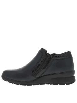 Boots bleu marine à talon compensé bas avec deux fermetures zippées