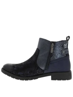 Boots bleu marine à talon décroché bas avec un zip et un soufflet élastiqué