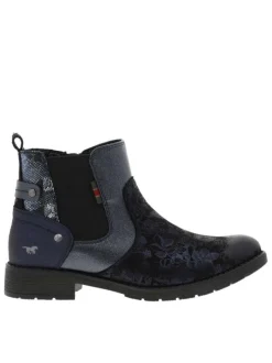 Boots bleu marine à talon décroché bas avec un zip et un soufflet élastiqué