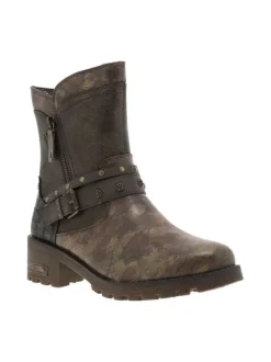Boots bronze à talon décroché moyen avec des motifs floraux sur l'empeigne