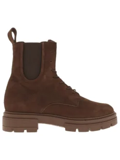 Boots brun en cuir avec talon plat de plat