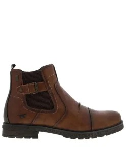 Boots brunes à talon décroché bas avec un zip et un soufflet élastiqué