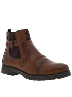Boots brunes à talon décroché bas avec un zip et un soufflet élastiqué