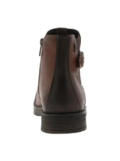 Boots brunes à talon décroché bas avec un zip et un soufflet élastiqué