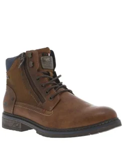 Boots brunes à talon décroché bas avec 2 zips et des lacets ronds