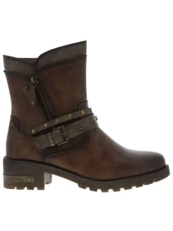 Boots brunes à talon décroché moyen et à zip avec une semelle crantée