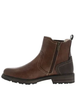 Boots café à talon décroché bas avec un zip et un soufflet élastiqué