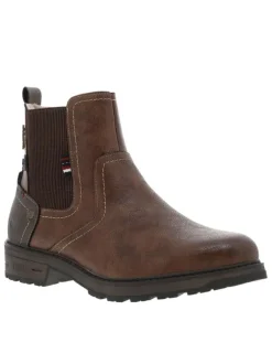 Boots café à talon décroché bas avec un zip et un soufflet élastiqué