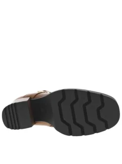 Boots camel à talon décroché haut avec un zip et une boucle décorative