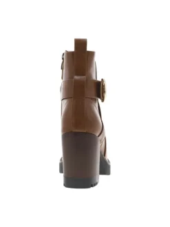 Boots camel à talon décroché haut avec un zip et une boucle décorative