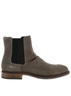 Boots Chelsea grises en cuir nubuck à talon bas et tige souple à revers