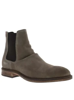 Boots Chelsea grises en cuir nubuck à talon bas et tige souple à revers