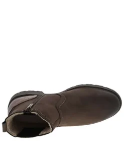 Boots chocolat à talon décroché bas avec un zip et un soufflet élastiqué