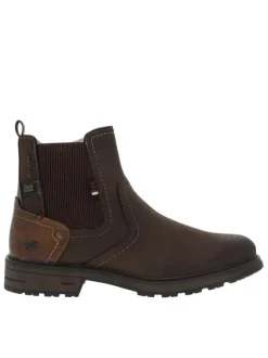 Boots chocolat à talon décroché bas avec un zip et un soufflet élastiqué