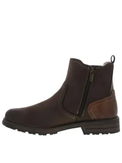 Boots chocolat à talon décroché bas avec un zip et un soufflet élastiqué