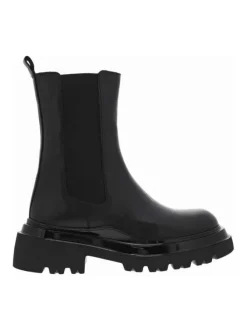 Boots chunky en cuir noires à semelles décrochés moyen