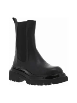 Boots chunky en cuir noires à semelles décrochés moyen