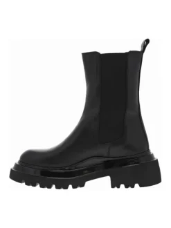 Boots chunky en cuir noires à semelles décrochés moyen