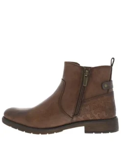 Boots cognac à talon décroché bas avec un zip et un soufflet élastiqué