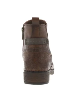 Boots cognac à talon décroché bas avec un zip et un soufflet élastiqué