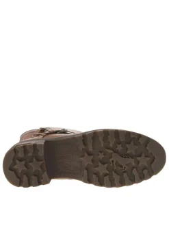 Boots cognac à talon décroché moyen avec un zip et une boucle décorative