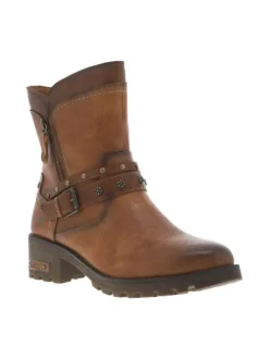 Boots cognac à talon décroché moyen avec un zip et une boucle décorative