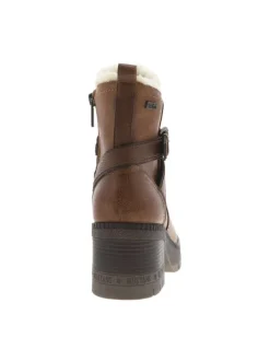 Boots cognac à talon décroché moyen avec un zip et une boucle décorative