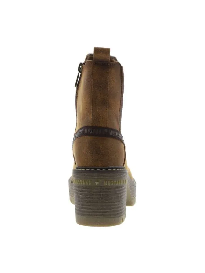 Boots cognac à talon décroché moyen avec un zip et un soufflet élastiqué