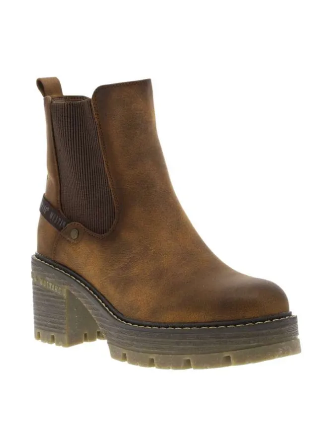 Boots cognac à talon décroché moyen avec un zip et un soufflet élastiqué