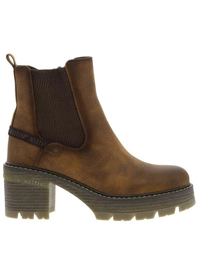 Boots cognac à talon décroché moyen avec un zip et un soufflet élastiqué