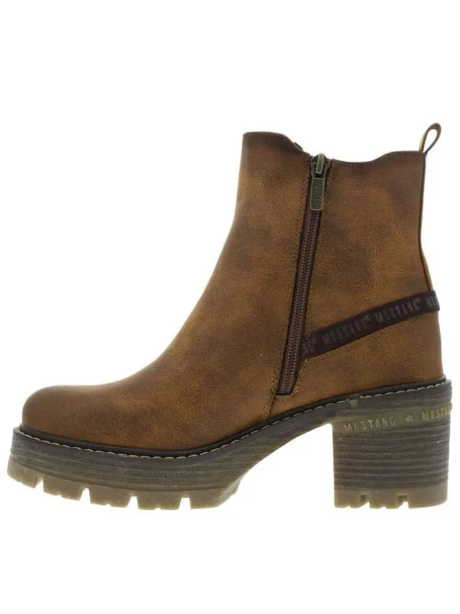 Boots cognac à talon décroché moyen avec un zip et un soufflet élastiqué