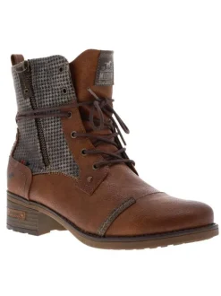 Boots de couleur marron et imprimé pied de poule avec double fermeture zippée sur les côtés
