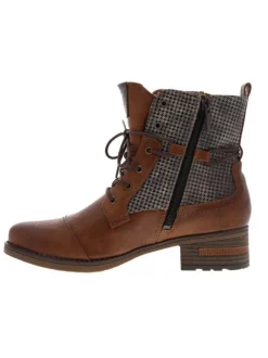 Boots de couleur marron et imprimé pied de poule avec double fermeture zippée sur les côtés