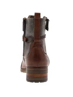 Boots de couleur marron et imprimé pied de poule avec double fermeture zippée sur les côtés