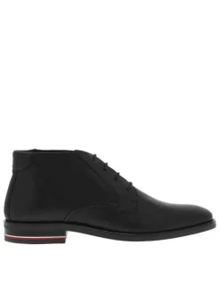 Boots de ville noires en cuir à talon plat avec lacets ronds style corde
