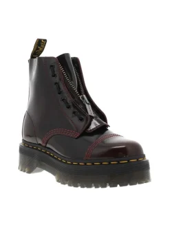 Boots en cuir bordeaux à talon plateau avec un zip et des lacets ronds