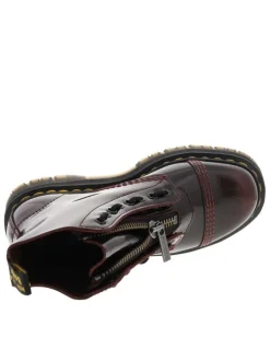 Boots en cuir bordeaux à talon plateau avec un zip et des lacets ronds
