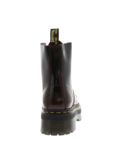 Boots en cuir bordeaux à talon plateau avec un zip et des lacets ronds