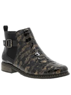 Boots en cuir bronze à talon décroché bas avec un zip et un soufflet élastiqué