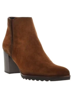 Boots en cuir brunes avec semelle à talon décroché moyen et glissière