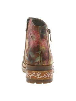 Boots en cuir camel à talon décroché bas avec des fermetures zippées