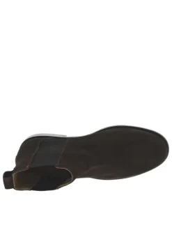 Boots en cuir chocolat à talon décroché bas avec des soufflets élastiqués