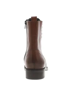 Boots en cuir cognac aspect fumé à talon plat avec lacets ronds et zip latéral
